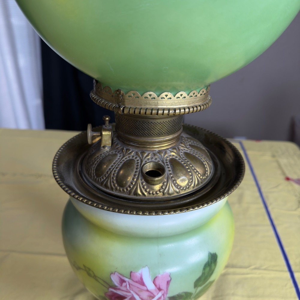 VTG Patti Smith Signed 1989 Hand Painted GWTW Double Globe Electrified Oil Lamp - Picture 4 of 16